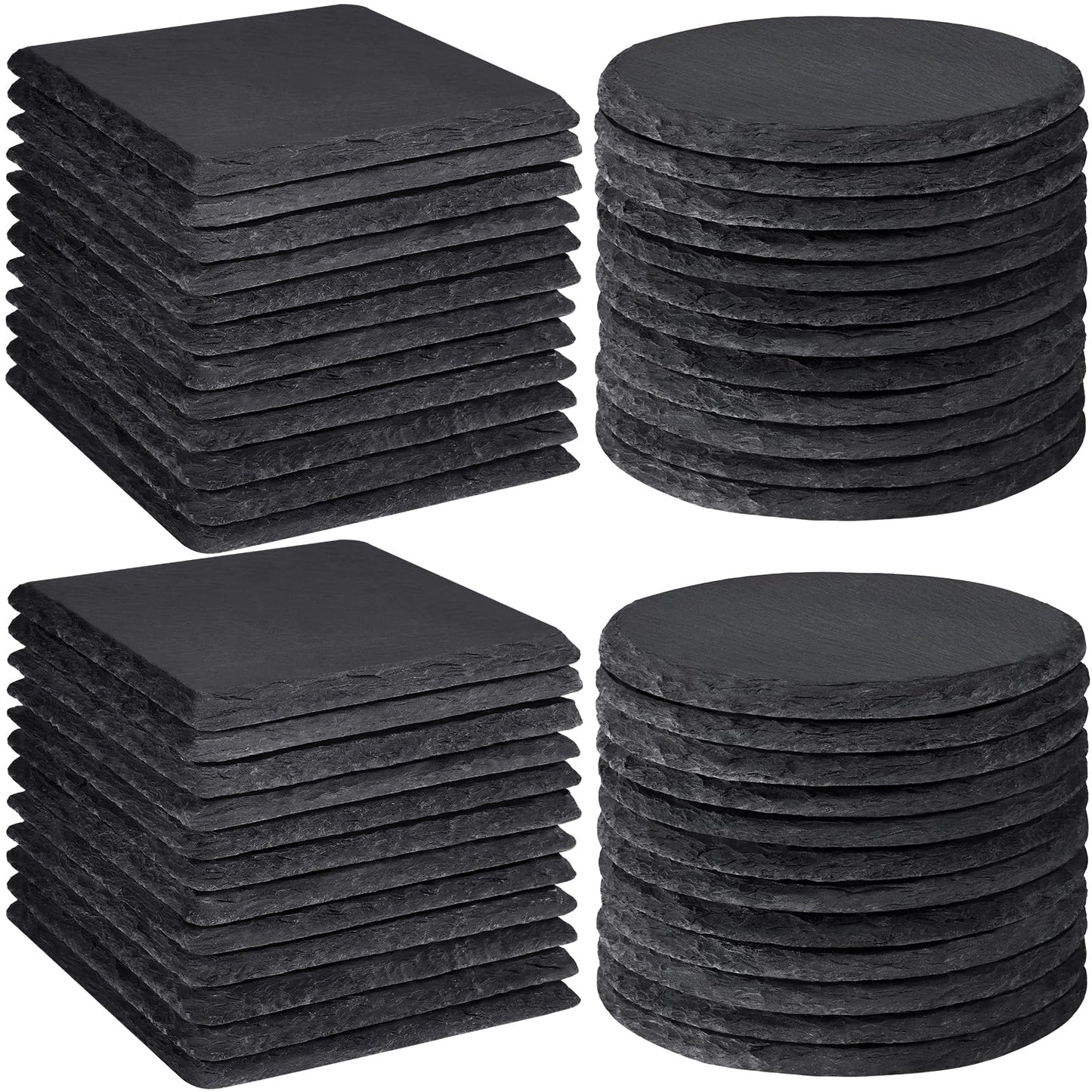 48 PCS Slate Coasters Bulk, MAPRIAL Laser Engraving Blanks Material for Engraver, 4 Inch 24 PCS Natural Square, 24 PCS Round Black Stone Coasters for Drinks, Gifts, Wedding Party, Decor, Christmas
