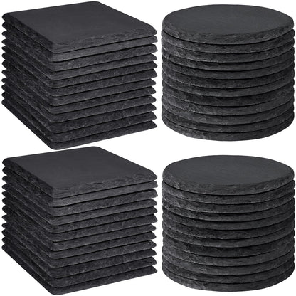 48 PCS Slate Coasters Bulk, MAPRIAL Laser Engraving Blanks Material for Engraver, 4 Inch 24 PCS Natural Square, 24 PCS Round Black Stone Coasters for Drinks, Gifts, Wedding Party, Decor, Christmas