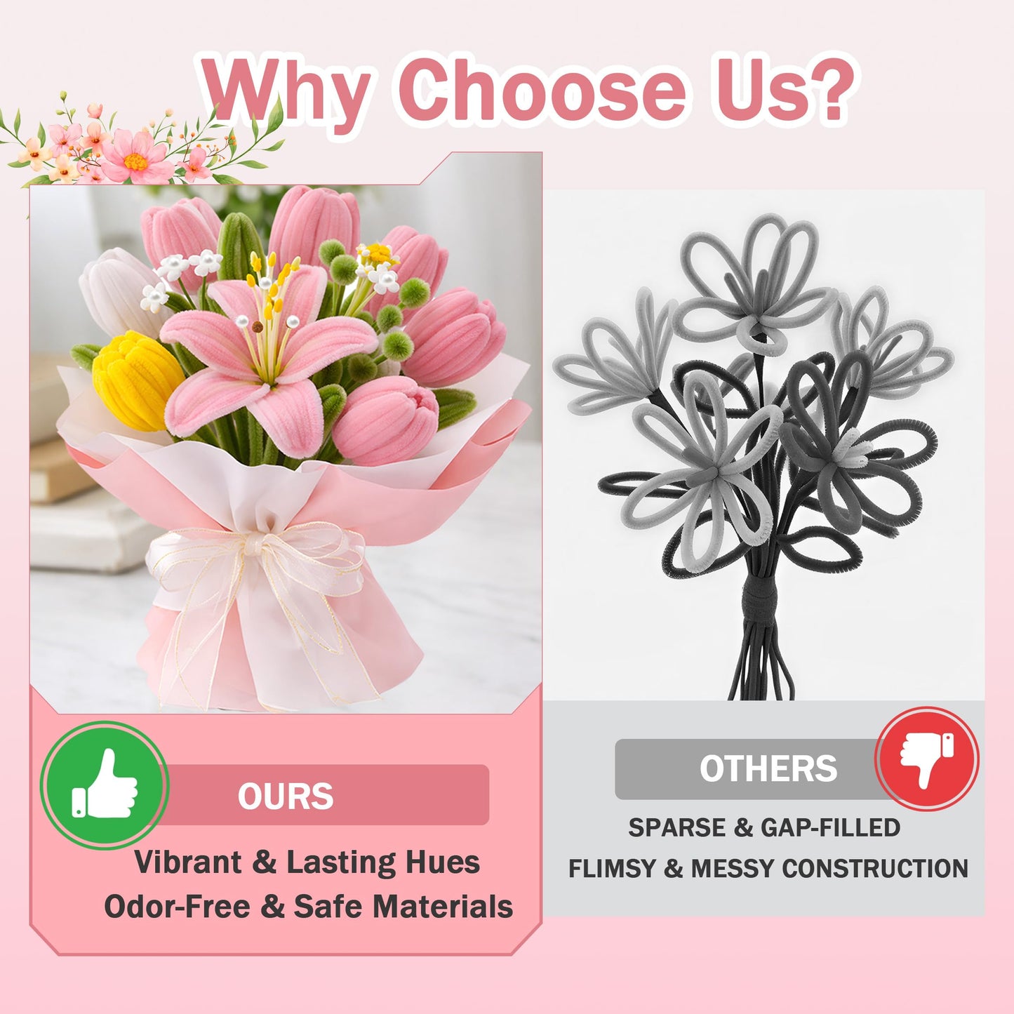 Party Rose 650PCS Pipe Cleaners Craft, Pipe Cleaner Bulk Flower Kit, 6 Colors Chenille Stems Flower Making Kit with Floral Wires, Gardening Tape, Stamens