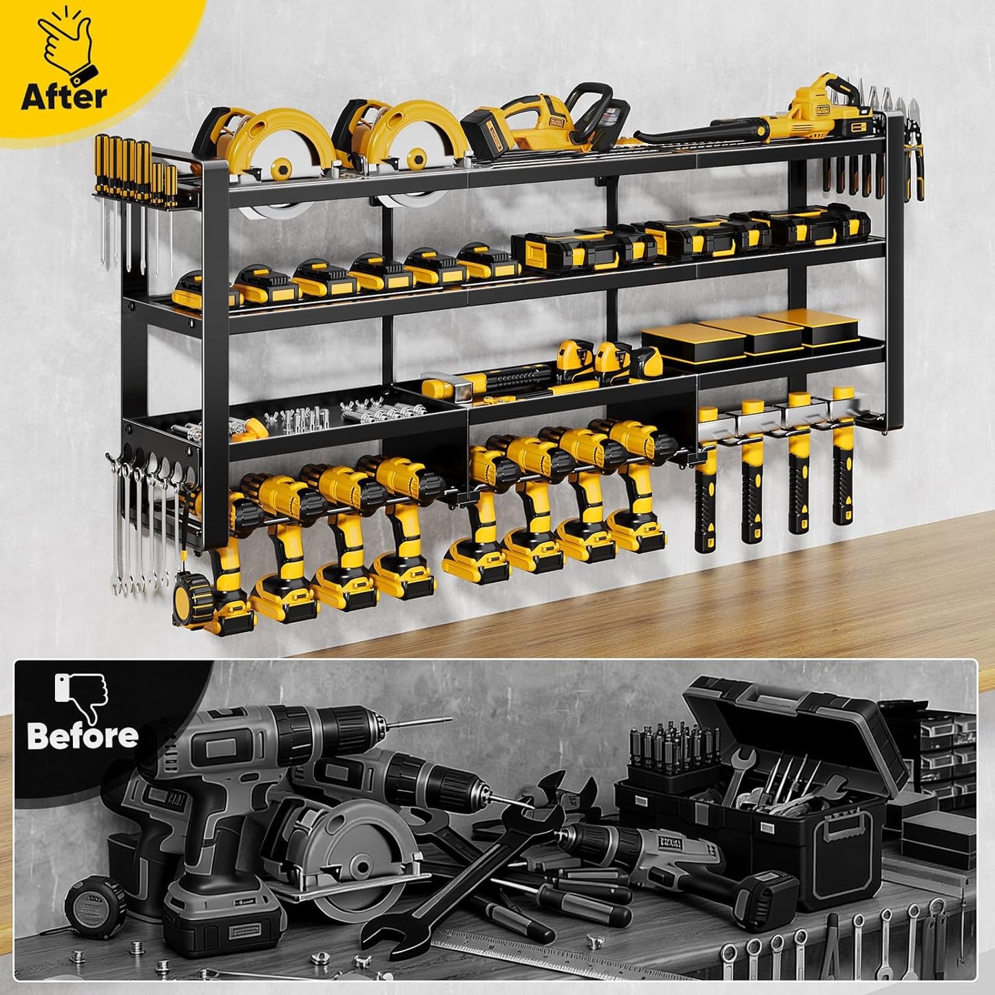 POKIPO 49" W Heavy-Duty Power Tool Organizer - Wall Mount Storage Rack for 12 Cordless Drills | 800 lbs Capacity