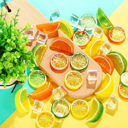 24 12 Set Cindeer Pcs Fake Lemon Slices Blocks and Pcs Fake Ice Cubes - Artificial Lemon Lime Slice and Acrylic Ice