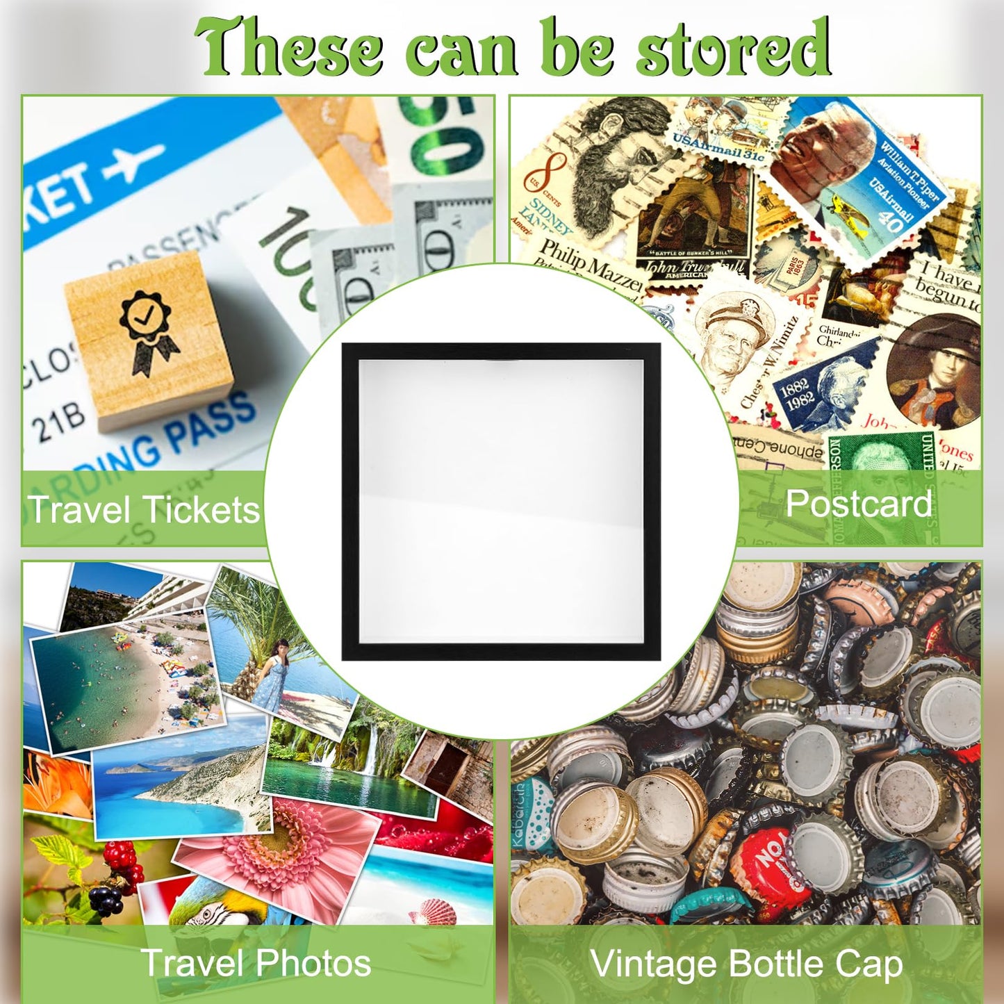 12x12 Traveler Adventure Shadow Box Frame Memory Box for Keepsakes Top Loading Shadow Keepsake Box with Slot for Concert Travel Ticket Stub Memory Wine Bottle Caps Shells Stamps, Creative Travel Gift