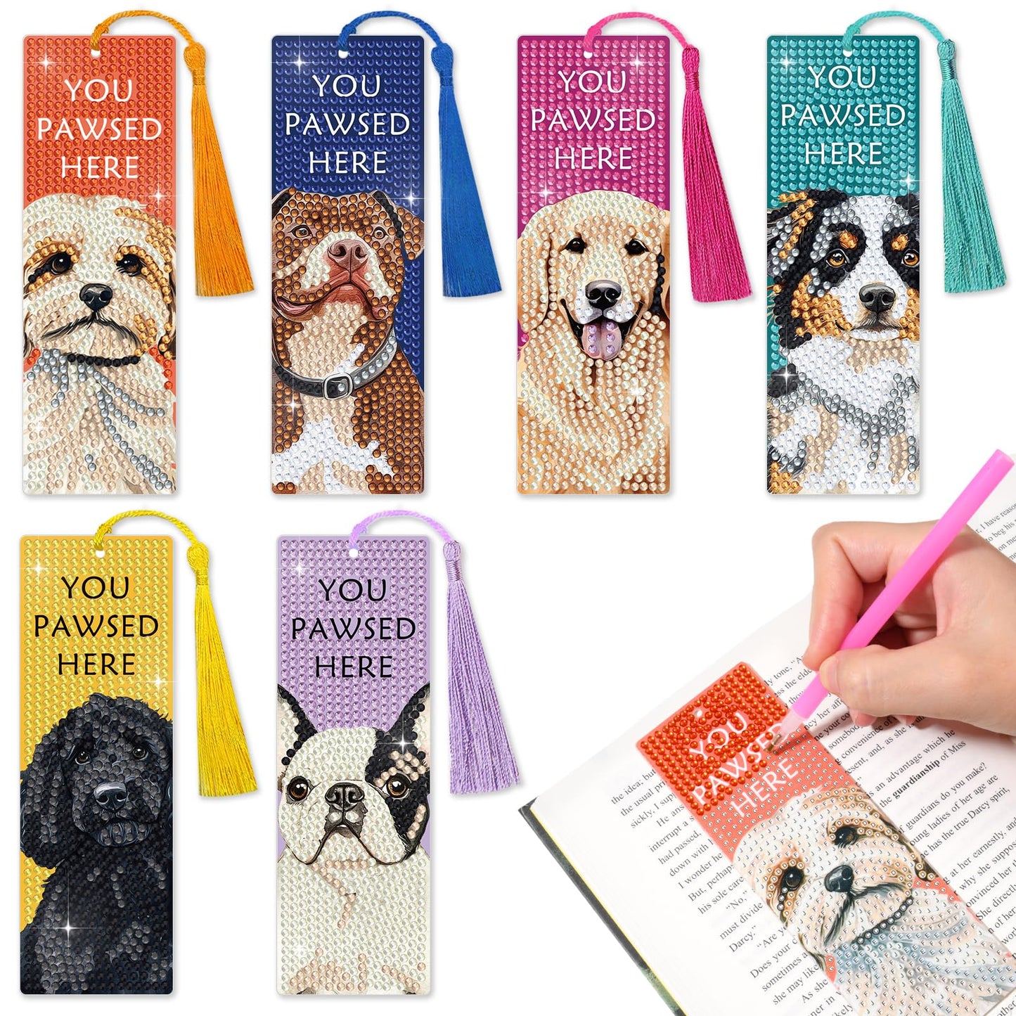 6 PCS Diamond Art Kits Bookmarks Diamond Painting Bookmark, 5D DIY Book Marks Dimond Art Paintings Gem Art, Acrylic Bookmarks with Tassels,Arts and Crafts for Adults Reading Gifts for Book Lovers