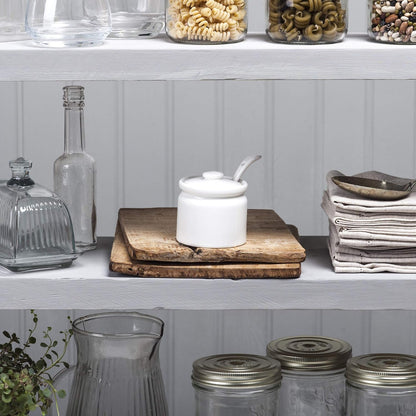 WM Bartleet & Sons 1750 T165 Traditional Porcelain Sugar/Jam/Mustard Pot with Lid & Spoon, 24 oz, White