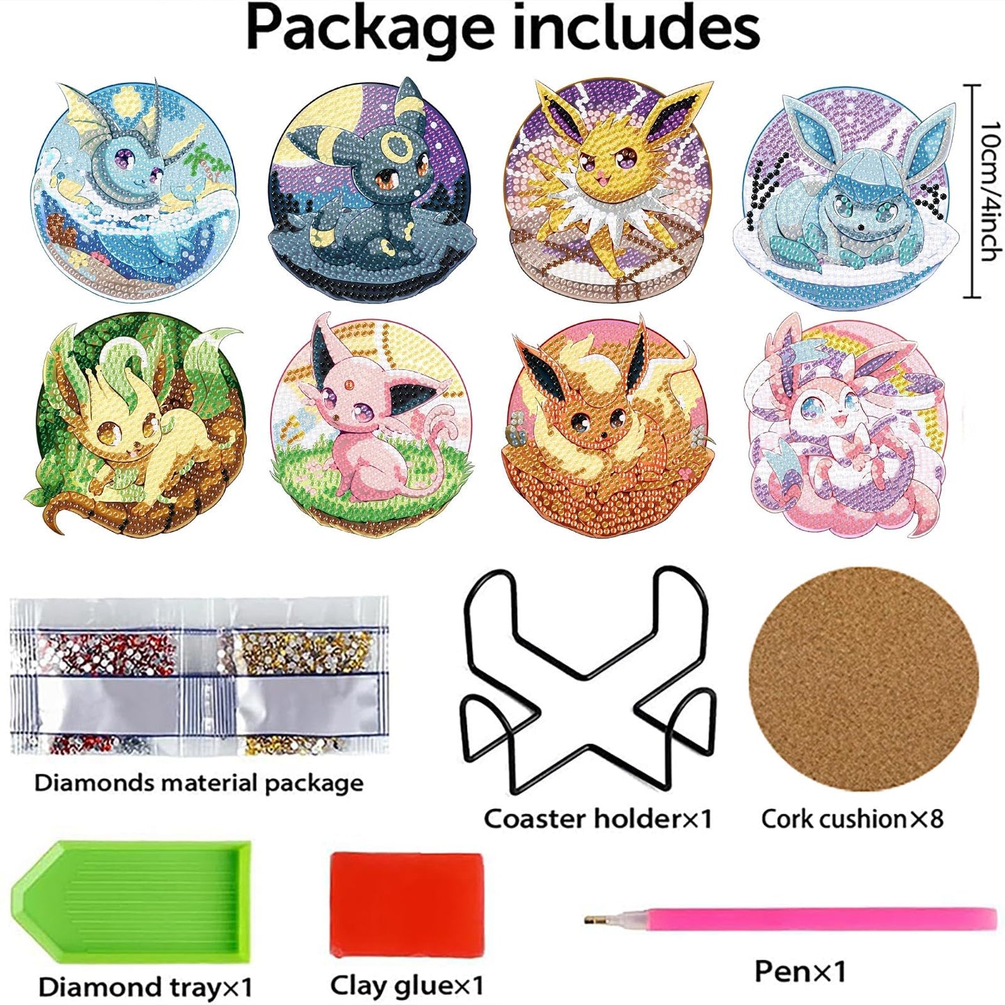 LWZAYS Diamond Painting Coasters Kits, 8 Pack Cartoon Diamond Art Coasters with Holder, Crafts Kits for DIY Coasters, Diamond Art Coasters