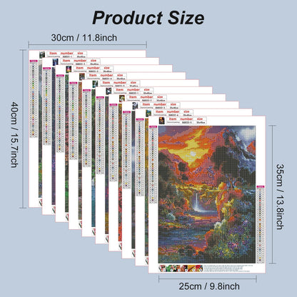 Stalente Diamond Painting Kits for Adults, 10 Pack 5D Diamond Art Kits for Beginners Round Full Drill Diamond Painting for Home Wall Decoration Gift 12×16inch, Landscape Waterfall