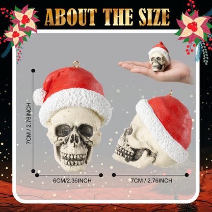 4 Pcs Skull Christmas Tree Ornament 2.6'' Christmas Gothic Decorations Resin Santa Ornament Xmas Mini Skeleton Head Decor Gift for Xmas Tree Holiday Party Supplies