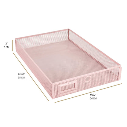Annova Desk Organizer Wire Mesh 3 Tier Sliding Drawers Paper Sorter/Multifunctional/Premium Solid Construction for Letters, Documents, Mail, Files, Paper, Kids' Art Supplies (Light Pink)