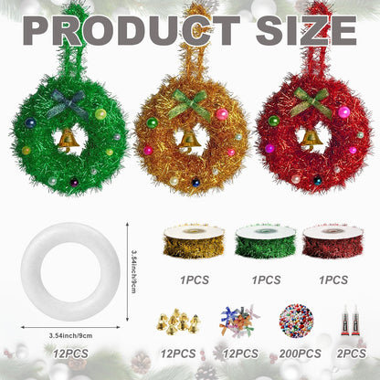 Cinrobiye 12 Set Christmas Wreath Craft Kits DIY Winter Christmas Tree Hanging Wreath Ornament Decorations Kit Xmas Crafts for Holiday Christmas Home Classroom Party Activities Project