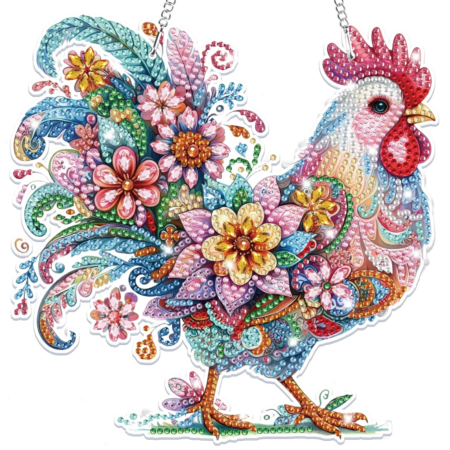 Bowetile Chicken Hanging Diamond Art Painting Kits for Adults, 5D Special Shape Diamond Art Chicken Kits, Crystal Diamond Gem Art Suncatchers Painting Pendant for Home Wall Decor