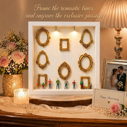 DIY Mini Museum Shadow Box Frame Kit, Personalized Museum of Us Silhouette Display with 8pcs Mini Gold Frames & 8pcs Mini Figurines, Custom Family Memory Box for Wedding, Anniversary & Home Decor