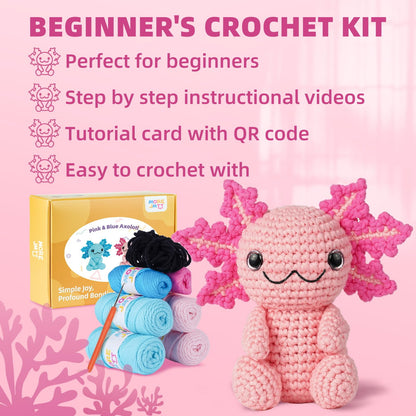 MOREJMTT Crochet Kit for Beginners, Crochet Animal Kits,Crocheting Kit for Starters with Step-by-Step Video Tutorials, Beginner Crochet Kits for Adults (2Pack Axolotl)