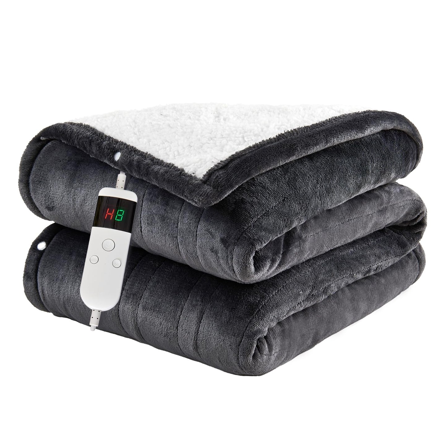 Electric Blanket Heated Throw, Soft Flannel Heating Blanket with 8 Hours Auto Off 10 Fast Heating Levels Machine Washable Sherpa Heated Blanket with Overheating Protection
