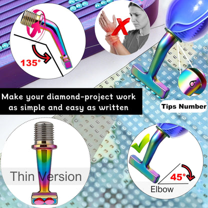 Diamond Painting Art Drill Bead Dot Pen Kit with Ergonomic 45° Screw Metal Tips Nibs Placers Roller Tool Accessories, Diamond Art Putty, Diamond Painting Tray, Tweezer (Dark Blue 1246 Beads)