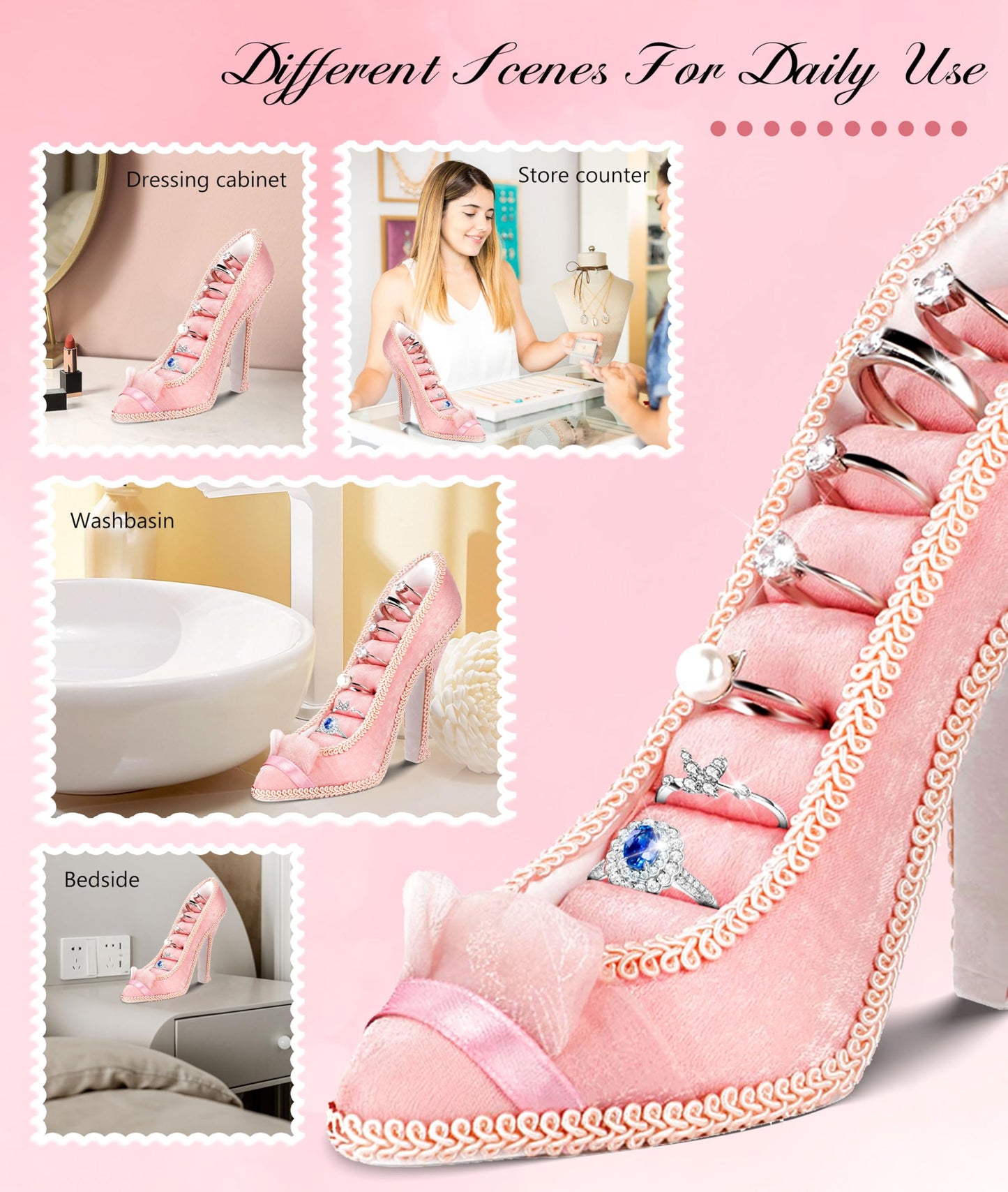 TRTYEF Jewelry Display Stand, Earring Necklace Ring Holder, Model Dress High heeled Shoes Earring Necklace Ring Jewelry Holder Stand Display (Pink)