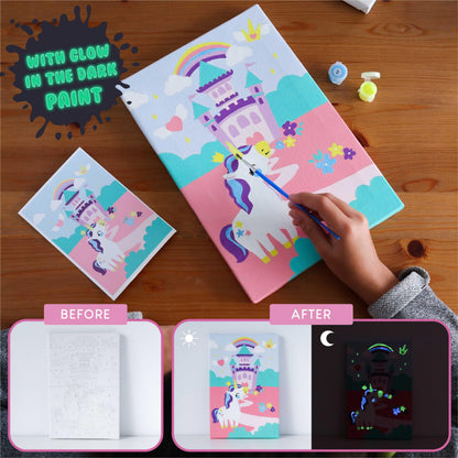 BONNYCO Paint by Numbers Kit for Kids Unicorns Pack 3 Canvas. Paint by Number, Canvas Framed Pre Drawn. Unicorn Gifts for Girls, Arts and Kids Crafts 4-6 8-12. Pintar por Numeros, Unicorn Craft