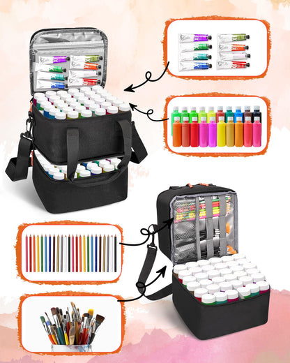 ZOMICE Acrylic Paint Organizer Bag for 72 Bottles (2 oz), Portable Acrylic Paint Storage Case with Shoulder Strap & Handle,Double Layer Art Supply Carrying Bag with Removable Dividers & Extra Pocket