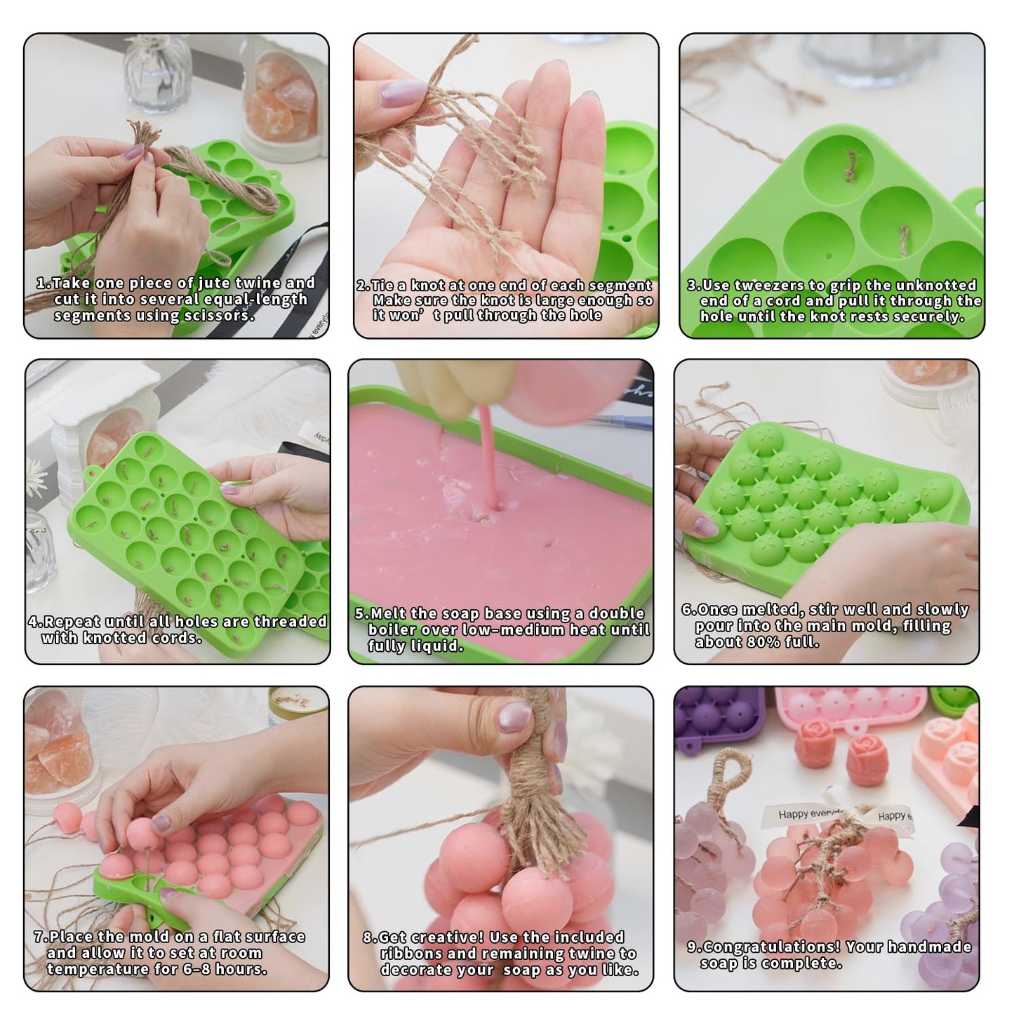 DIY Soap Making Kit Soap Molds,2 Pack Heart & Circle Molds with Hemp Rope, Black White Ribbon for Handmade Soap (Without soap Base) Perfect Mother's Day, Wedding, Newlywed DIY Gift