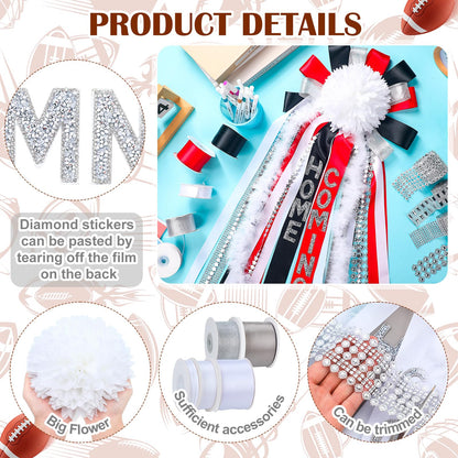 Thiccywoov Homecoming Mum Supplies Set 7'' Artificial Flower Paper Disc Backer Ribbon Home Coming Mum DIY Craft Kit for Homecoming Week Dancing Party King Queen Gift Decor (Red,Warm Style)