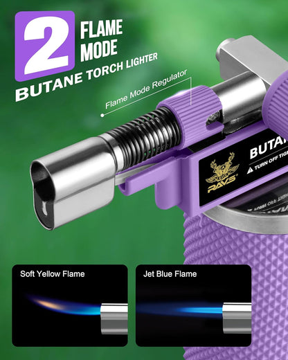 RAVS Butane Torch Lighter - Refillable Kitchen Torch with Adjustable Flame & Safety Buckle - Purple