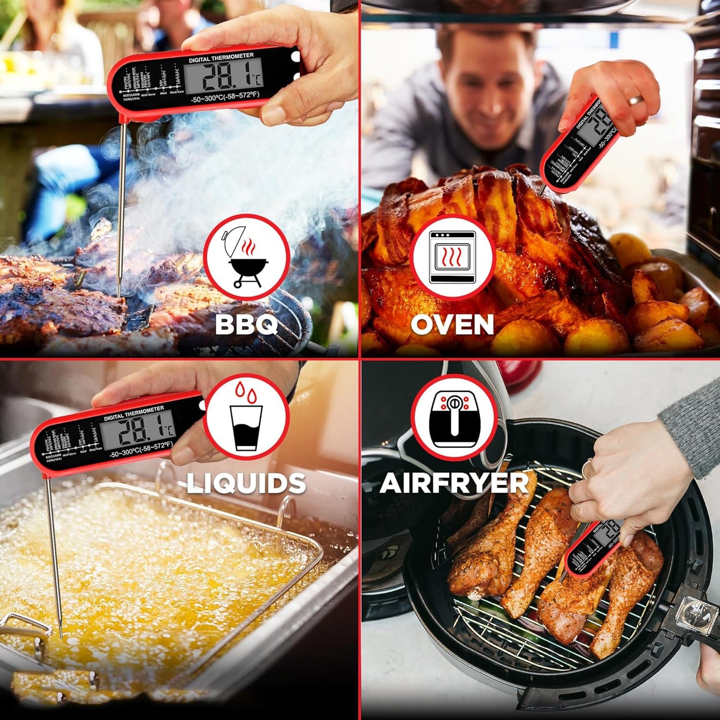 Meat Thermometer Instant Read for Grill and Cooking, Fast & Precise Digital Food Thermometer for BBQ