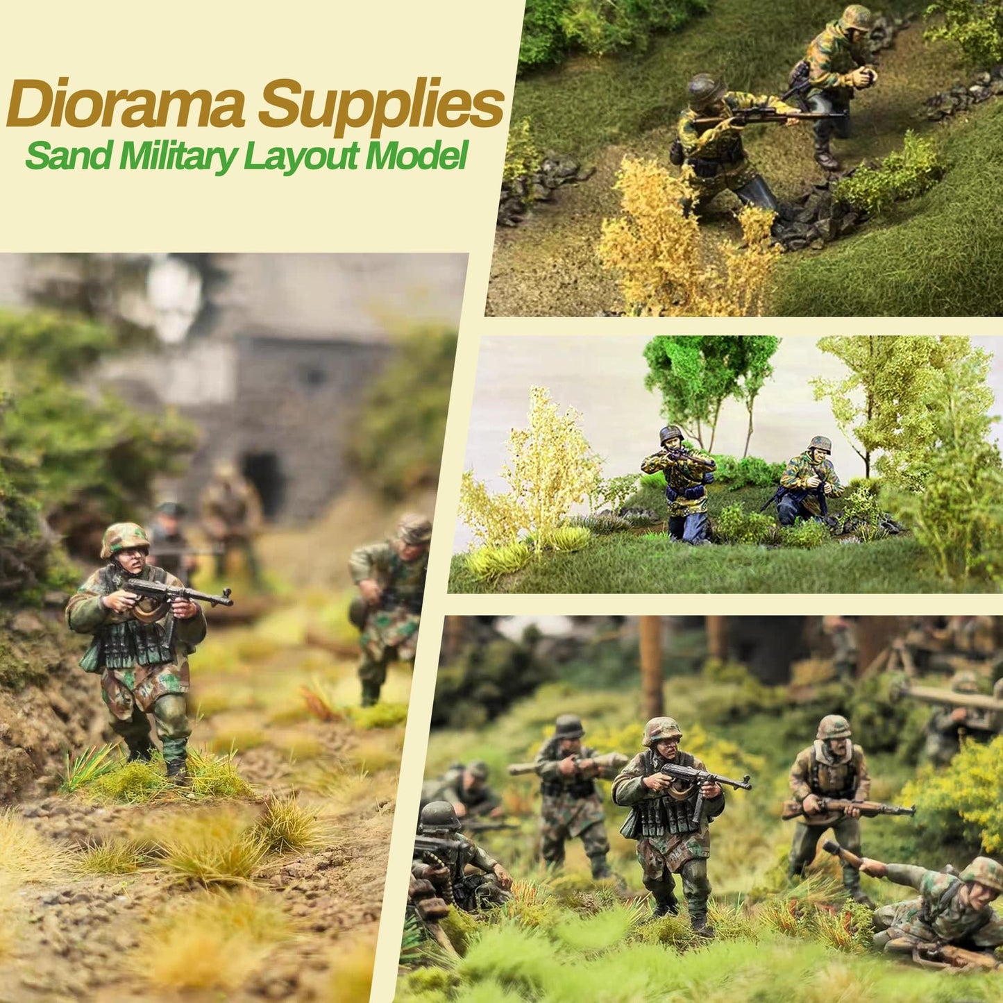 Potanro 126pcs Static Grass Tufts and Miniature Flowers Cluster for Crafts,Diorama Grass Base Supplies,Model Grass Scene Accessories for Train Railroad Scenery Sand Military Terrain Model