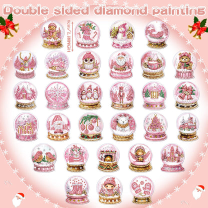 WILLBOND 30 Pcs Pink Crystal Ball Diamond Art Kits for Adults Pink Snowflake Gnome Diamond Painting Ornaments DIY Double Sided Keychain Kits Christmas Winter Key Ring Art Pendant Xmas Tree Decor