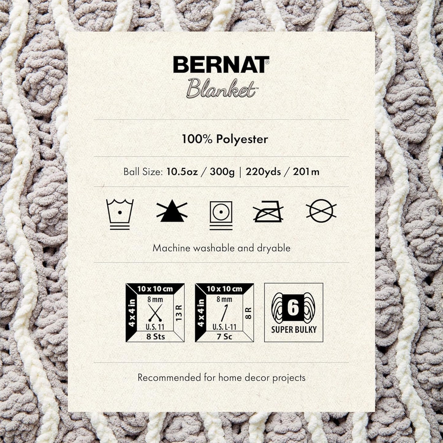 Bernat Blanket Super Bulky Acrylic Yarn - 2 Pack of 300g/10.5oz #6 Chunky Chenille Heavy Weight Yarn for Knitting and Crocheting, Amigurumi, Thick Blankets (Almond, 220 Yards 2-Pack)