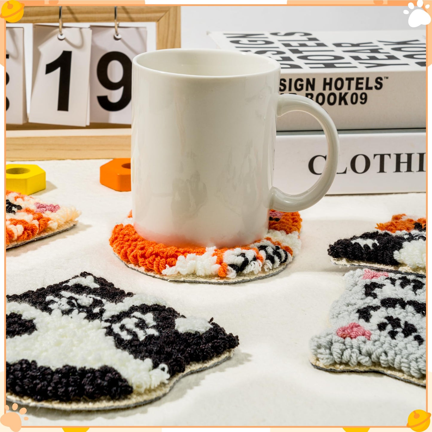 WATINC Cats Punch Needle Coaster Kit - 22Pcs Easy Art Work Decor Craft Supply for Beginners, DIY Set of 6 Puppy Pets Pattern Tufted Rug Pads with Adhesive Felt Yarns Embroidery Hoop Tools Instruction