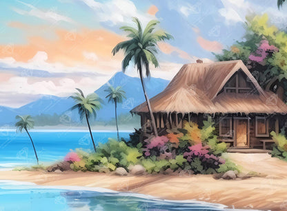 DIAMOND ART CLUB Beach Bungalow Diamond Painting Kit, Fun DIY Crafts for Adults, Square Diamond Art Canvas, 13.3" x 9.8" (33.9 cm x 24.9 cm)