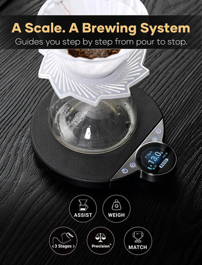 Cocinare Balance Pro Smart Coffee Scale with Timer and Water Flow Rate, Espresso Scale for Pour Over and Barista Brewing, Brew Assist Mode, 0.05g Precision, 3.5kg Digital Scale, App Control (White)
