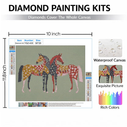 FOPENEM Modern Western Folk Art Horse Diamond Painting Kit for Adults Beginners 9.8x11.8 Inch, Abstract Whimsical Equestrianism Gem Diamond Painting Art Kits for Home Wall Decor