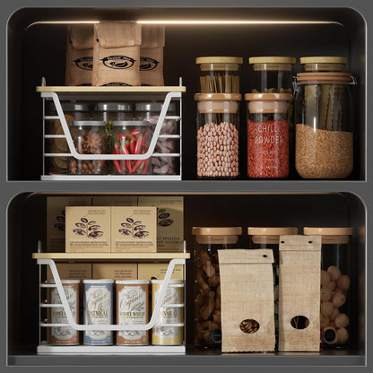Countertop Trash Bag Holders with Wood Top, Large & Small Garbage Bag Dispenser for Kitchen, Pantry, Laundry Room