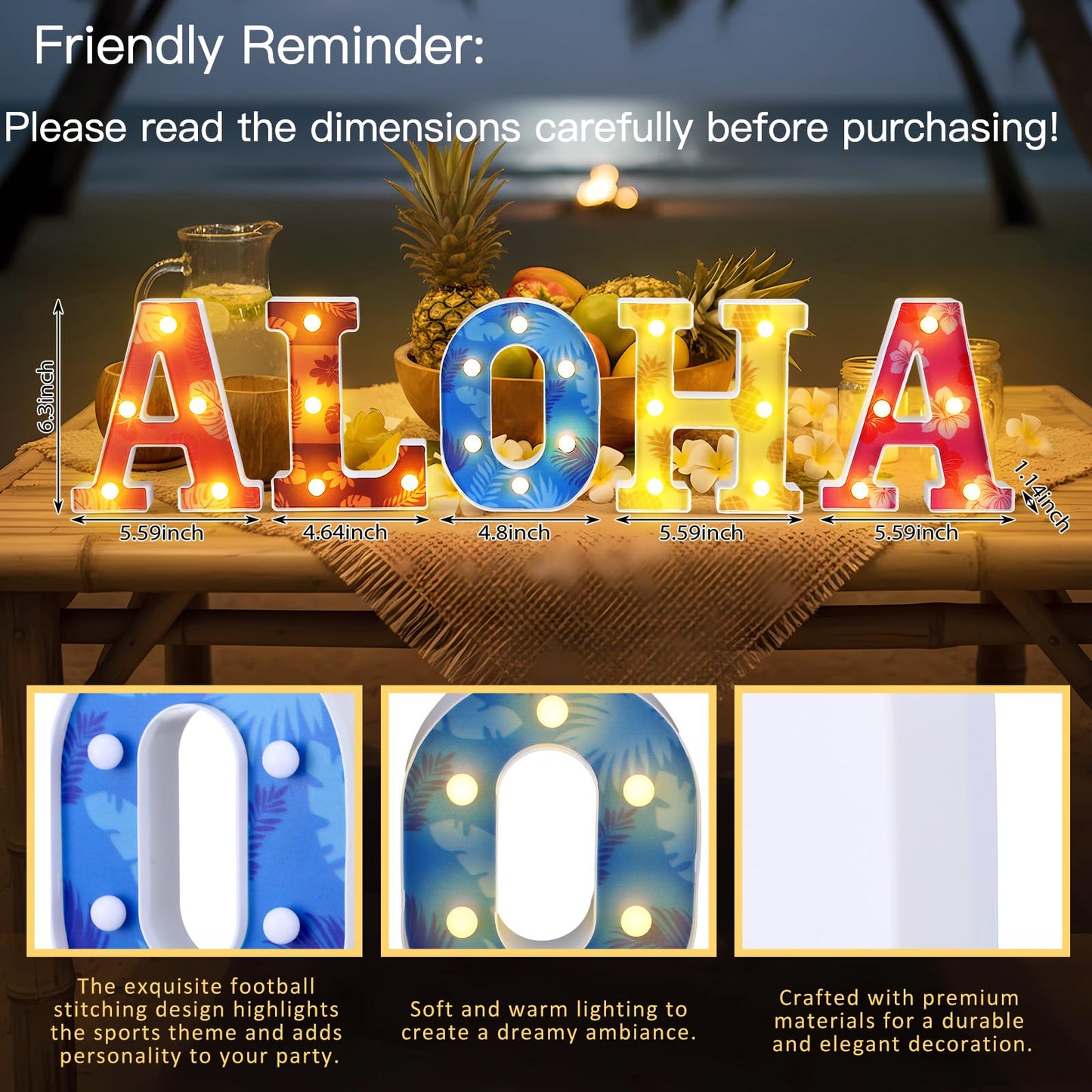 Grinsvalley Hawaiian Luau Party Decorations Aloha Light up Sign Summer Aloha LED Marquee Letter for Party Decorations Hibiscus Tropical Alphabet Letter Summer LED Lights for Wedding Night Birthday