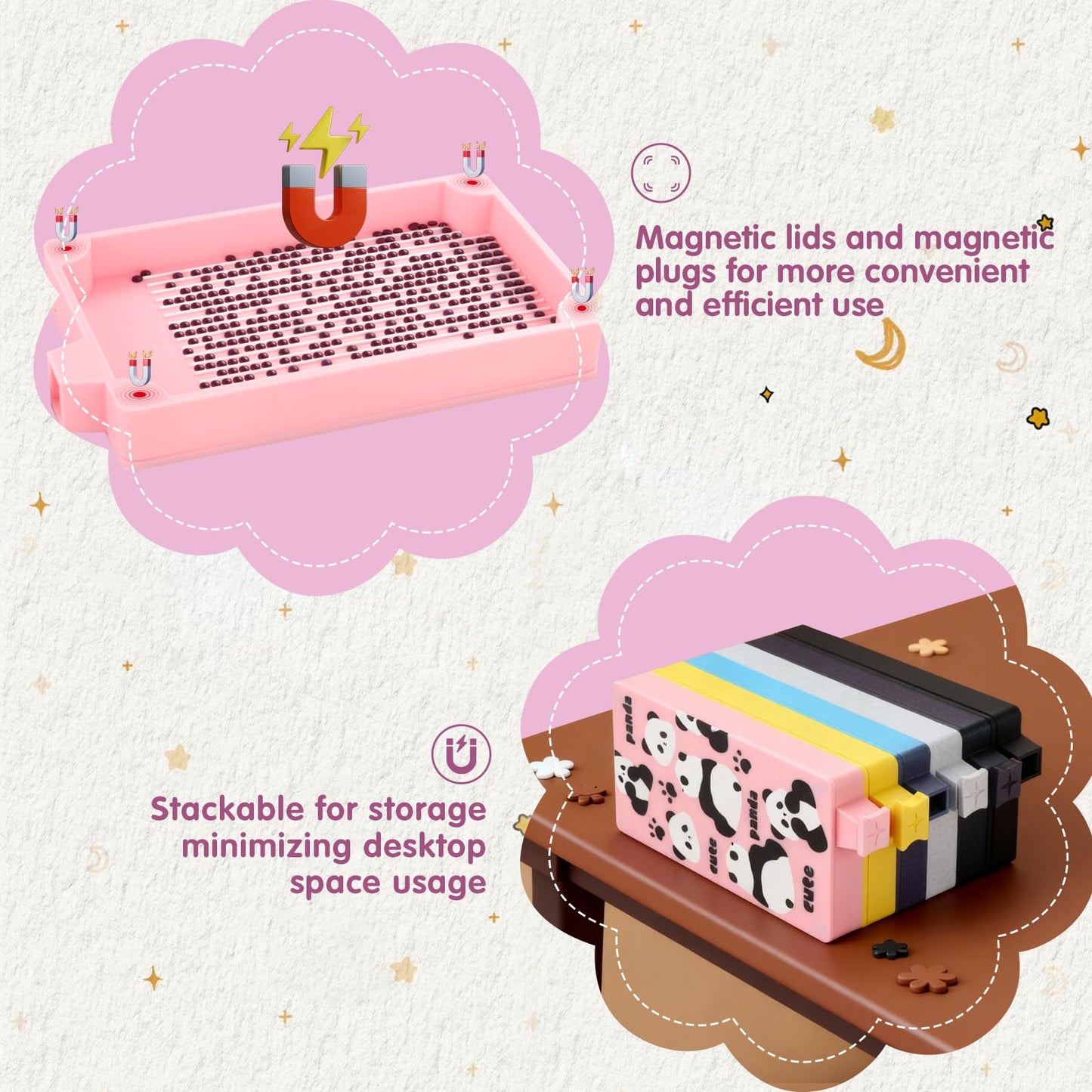 Diamond Painting Tray with Built-in Magnetic Cap and Lid for Easy Access and Storage. The Bead Tray Prevents Beads from Getting Stuck, Meeting the Daily Needs of Diamond Painting Enthusiasts. (Pink)