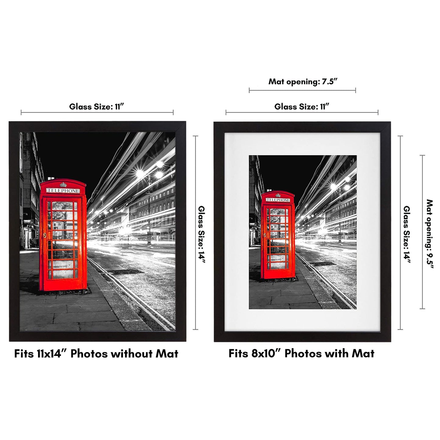 Americanflat 11x14 Picture Frame with Shatter-Resistant Glass - Use as 8x10 Frame with Mat or Display 11x14 Photo Without Mat - Signature Collection - Picture Frames for Wall Display - Black