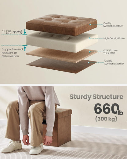 15 Inches 660 lb, ULSF030K01 SONGMICS Mazie Collection - Ottoman with Storage, Footstool, Storage Ottoman with Metal
