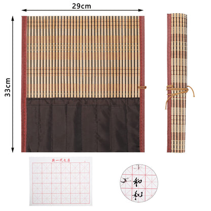 Whaline 18Pcs Chinese Calligraphy Brushes Set with Writing Paper Roll-up Brush Holder Shanlian Hubi Writing Brush Kanji Japanese Sumi Drawing Brushes for Watercolor Art Ceramic Ink Painting