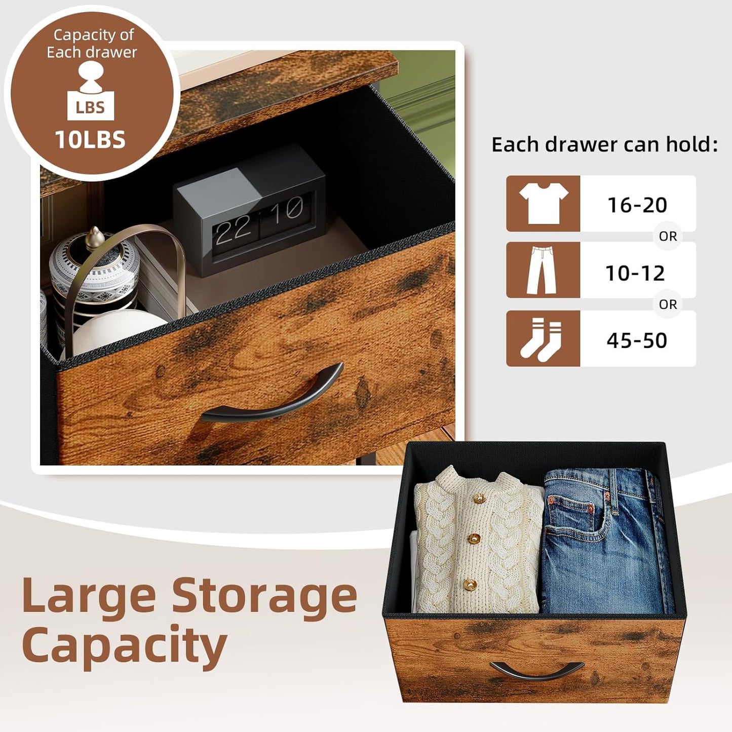 3 Closet Somdot Dresser for Bedroom with Drawers, Storage Organizer Chest of Drawers with Removable Fabric Bins