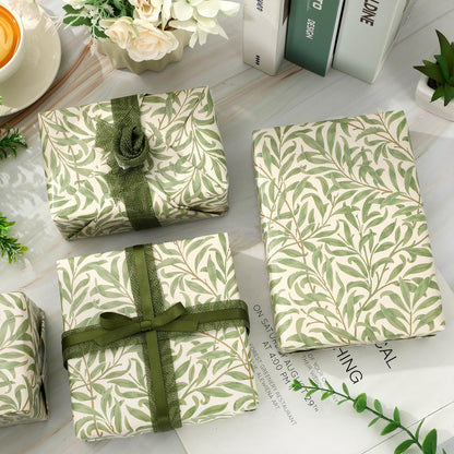 FYSUIMU William Morris Wrapping Paper - Mini Roll - 17 In x 32.8 Ft Greenery Leaves Gift Wrap Paper Botanical DIY Art Crafts Papers for Wedding Birthday Holiday Party Supplies