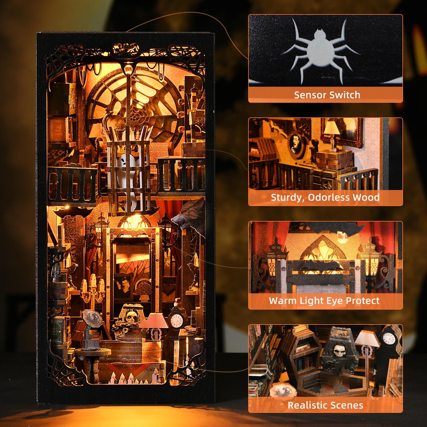 ETKVR Book Nook Kit, Book Nook Kits for Adults DIY Booknook Model Build, DIY 3D Wooden Puzzle Bookend Booknook Bookshelf Insert Miniature Dollhouse Kit for Home Decoration