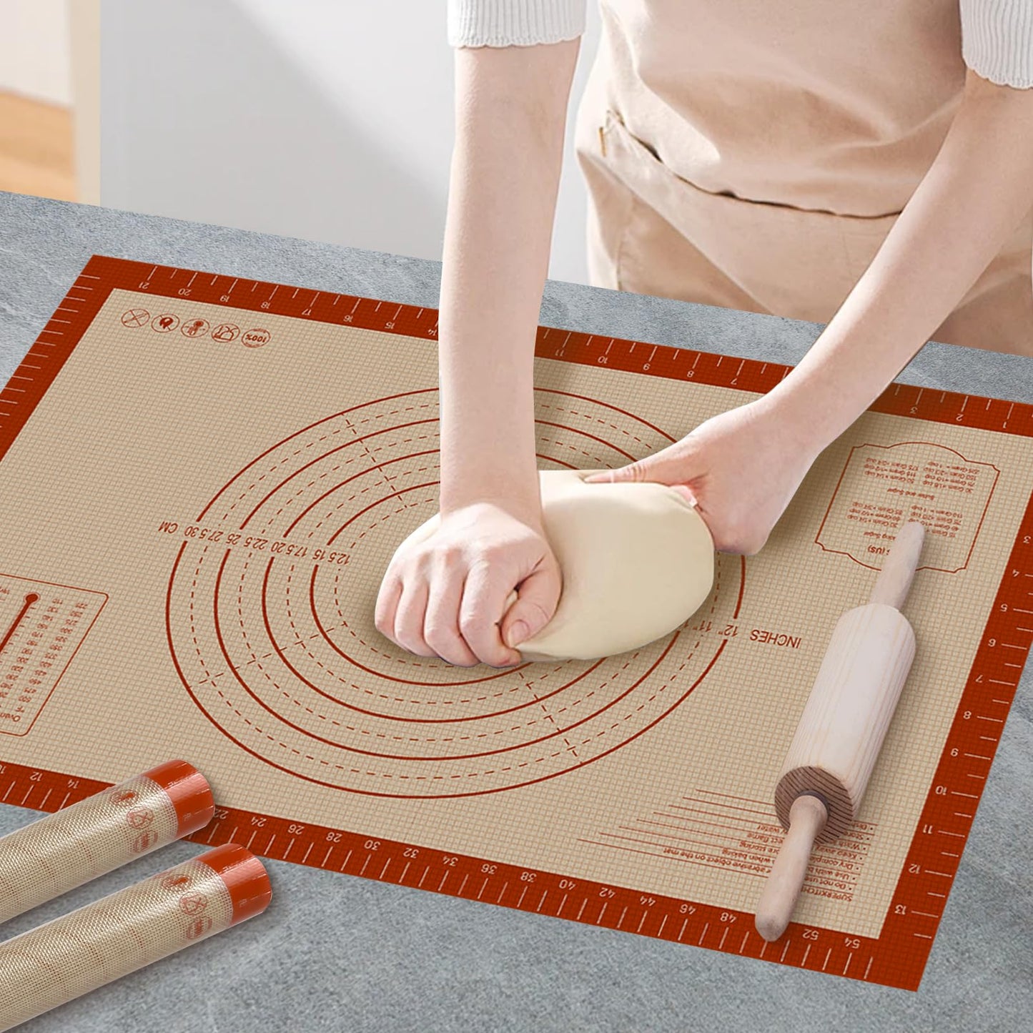 Pastry Mat, 0.7mm Extra Thick 28 x 20 Inches Large Non Stick Silicone Baking Pad, Pie Crust Rolling Supplies for Making Christmas Cookies Bread, Easy to Clean
