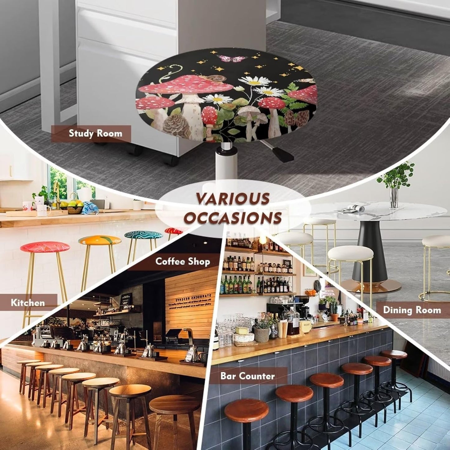 Pack 8 13 15" Kuiaobaty Round Chair Cover of pcs Bar Stool Cover Elastic Comfy Round Seat Cover Vanity Chairs Cover