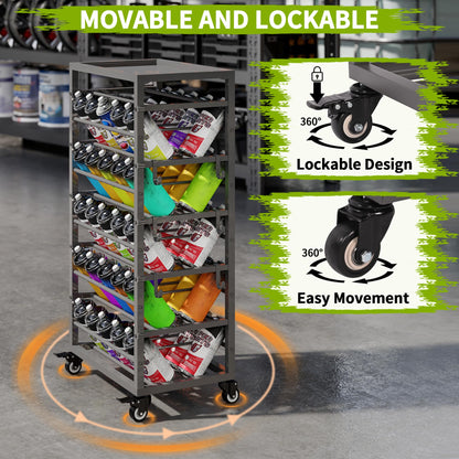 yeshine 50 Can Spray Paint Storage Rack, Rolling Aerosol Storage Cart, Metal Spray Bottle or Lube Holder, Aerosol Can Holder Rack, Paint Bottle Organizer for Garage And Craft Workroom