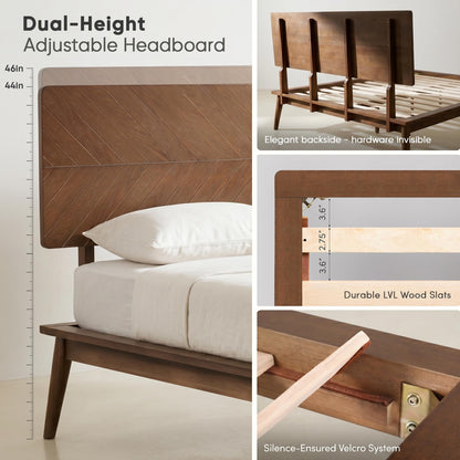 AllForWood Loki Solid Wood Bed Frame King, Premium Platform Bed with Chevron Headboard Design and Wood Slat Support, Easy Assembly, No Box Spring Needed, Mid-Century Modern Minimalist Styles (Walnut)