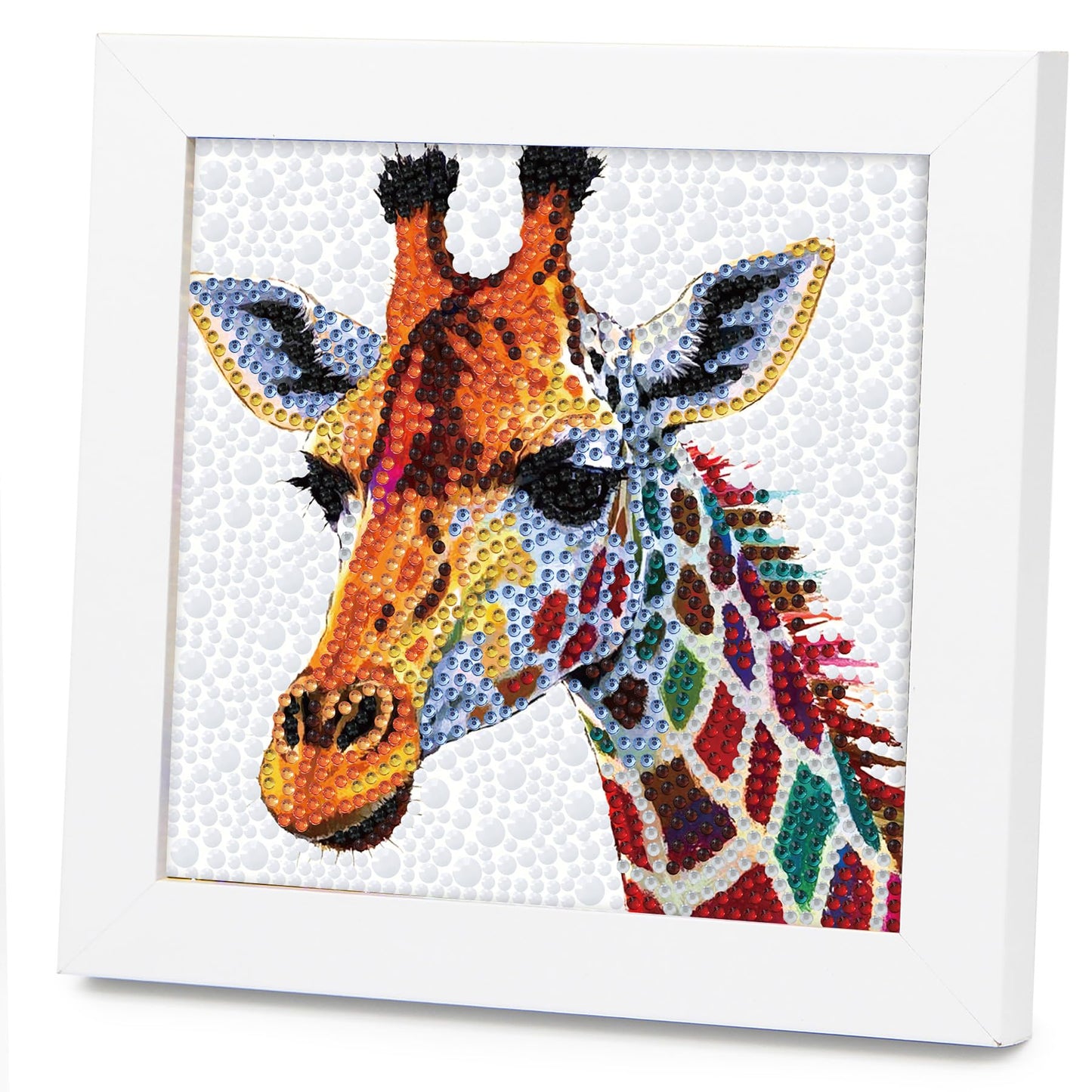 lesaonsy Diamond Art Kit with Frame - 6x6 Inch Pre-Framed Animal Canvas | Gift Set for Teens, Boys, Gilrs, Adults (Beginner-Friendly, 1-3 Hour Craft) | Resin Drills & Tools Included (Giraffe)