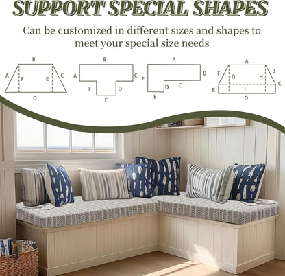 75D Custom Size Bench Cushion, Custom Bench Cushions for Indoor Furniture, Foam Furniture Window Seat Cushion