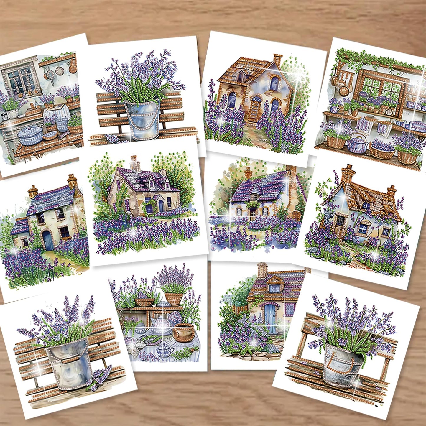 C'eitura 12Pcs Lavender Diamond Art Painting Greeting Card Kit with Envelopes, DIY Floral Christmas Birthday Thanksgiving Card Making Set, Calming Handmade Card Craft