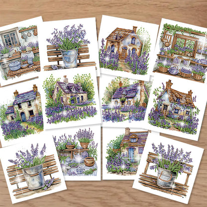 C'eitura 12Pcs Lavender Diamond Art Painting Greeting Card Kit with Envelopes, DIY Floral Christmas Birthday Thanksgiving Card Making Set, Calming Handmade Card Craft