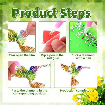 JeCuiK 6 Pcs Diamond Painting Wind Chimes Rhinestone Hummingbird Diamond Art Suncatcher Double Sided 5D DIY Diamond Painting Kits for Adults Christmas Ornament Best Gifts for Mother